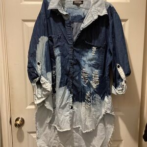 Thrill Light Blue Denim Top 3X